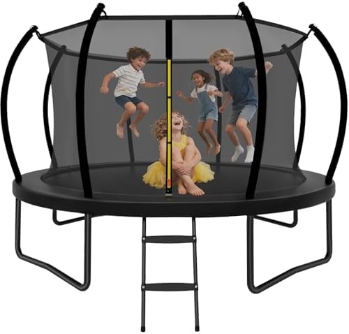 14FT Trampoline Outdoor for Kids with Safety Enclosure Net and Ladder, ASTM Approved Recreational Trampoline, Rust-Resistant Frame