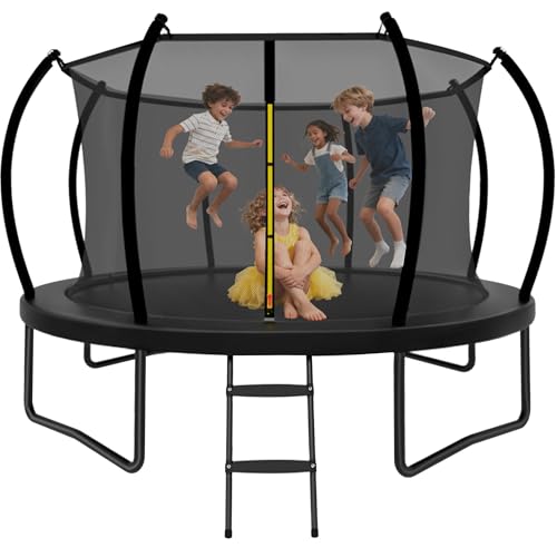 Trampoline Outdoor 14FT with Safety Enclosure Net and Ladder, ASTM Approved Recreational Trampoline for Kids and Adults, Rust-Resistant Frame