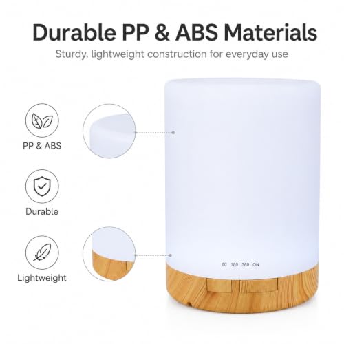 Cilvenx 300mL Humidifier with Timer for Bedroom, Light Wood Grain | 7-color LED ambient light and compact desktop design for office, home, bedside table and small rooms - image 5