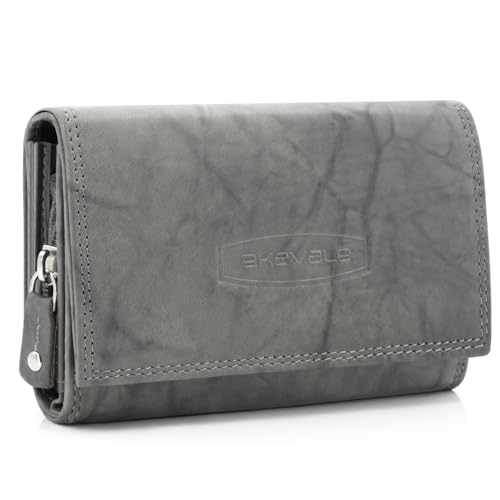 ekavale Geldbörse Damen Leder mit RFID-Schutz 25 Fächer Damen Portemonnaie Lang (Grau)