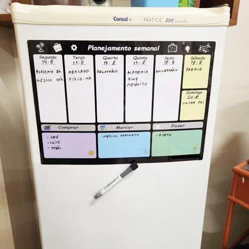 Planner senamal planejador magnético geladeira com 6 emoticons 4 canetas e apagador com imã controle