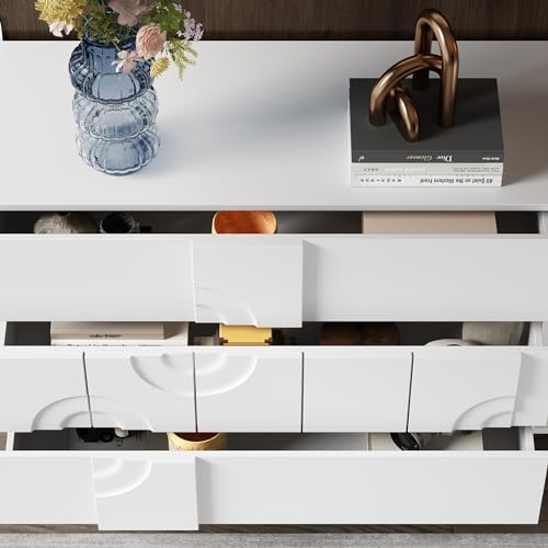 Ecacad 55.1 Inch L Contemporary Sideboard Buffet Storage Cabinet With Shelves & Carved Drawer Fronts thumb #5