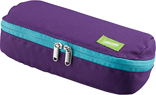 Image of Kokuyo Shellbro Pen Case, Shell-shaped structure, Big Capacity Pencil Case, Large Pencil Pouch, Stationery Pen Bag, Purple x Emerald Green (F-VBF190-4)