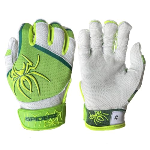 Spiderz 2023 PRO Adult Baseball/Softball Batting Gloves, Medium, White/Neon/Yellow