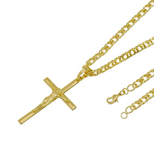 Kit Pingente Cruz com Corrente Grumet Dupla Folheado a Ouro 18k