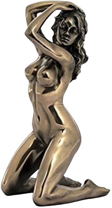 US 7.13 Inch Nude Female Statue with Hands on Hair, Bronze Color