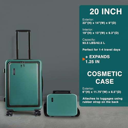 Image of Luggage Sets 3 Piece, 20 Inch Carry on Luggage and 24 Inch Suitcases with Wheels Spinner, Durable Hard Shell Suitcase Set, Expandable Travel Suitcase, Green