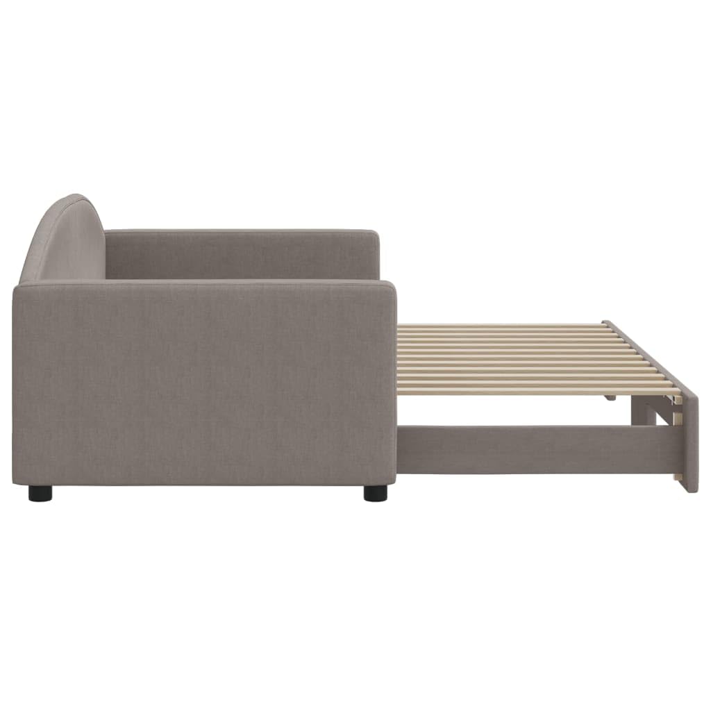 Letto da giorno estensibile, 90 x 200 cm, in tessuto tortora, con rete a doghe, struttura stabile per camera degli ospiti, divano letto salvaspazio con robusto telaio imbottito e design