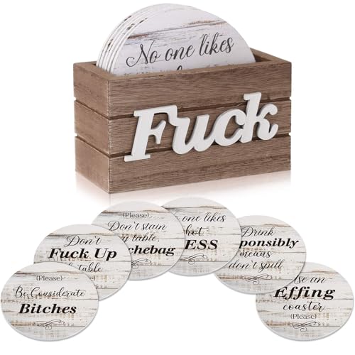 Queekay White Elephant Gifts for Adults, Funny Coasters Set of 6 with Holder for Couples Women Men...
