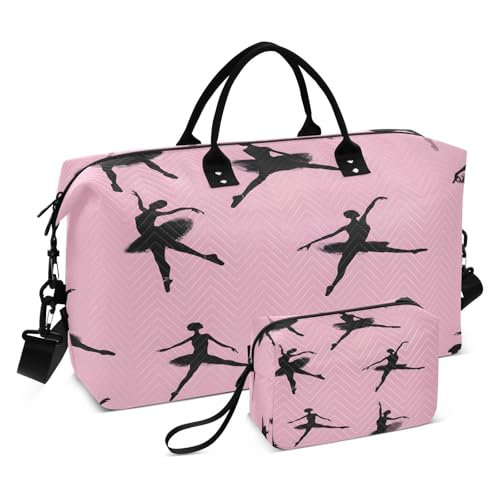 Travel Duffle Bag Weekender Bags Overnight Bag with Toiletry Bag Gym Duffel Bag Black Silhouette Ballet Dancer for Travel Business Trips Sport