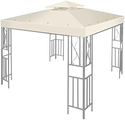 Flexzion 10'x10' Gazebo Replacement Canopy Top Cover (Ivory) - Dual Tier with Plain Edge Polyester UV30 Water Resistant for Outdoor Garden Patio Pavilion Sun Shade