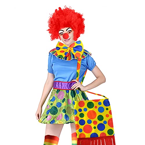 Jiebor Clown Costume Red Clown Wig Accessories Nose Bow Tie White Gloves For Men Women Adults Kids Halloween Carnivals Mardi Gras #TOP3