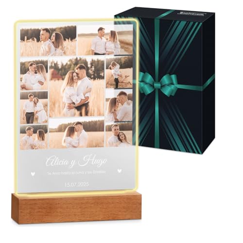 Maverton 3D Cuadro Personalizado con Foto y Texto - Luz LED Lampara de Mesita de Noche - San Valentin Boda Aniversario Pareja, Hombre y Mujer, Dia Del Padre Regalos - 21 x 30 cm o 15 x 22 cm, USB-A