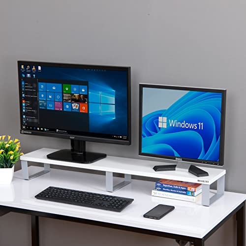 INVISIBLE BED Dual Monitor Engineered Wood Riser Stand for 2 Monitors; Extra Long; Desk & Table Top Organiser (100 x 21 x 11.8 cm; Glossy White Finish; Made in India)