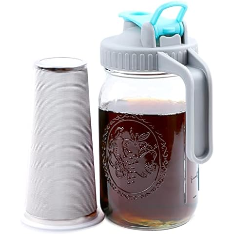 GMSWEET Mason Jar Cold Brew Coffee Maker 32 OZ Wide Mouth Cold Brew Pitcher With Brewer Filter For Coffee, Iced Tea, Sun Tea, Lemonade Cover
