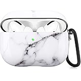 Happypapa Airpods Pro Case Designed for Apple AirPods Pro Full Protective Case Cover with Keychain Cute Girls Men Durable Shockproof Anti Lost Case for Airpods Charging Case (White Marble)