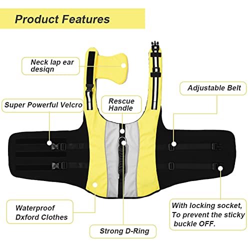 Koogal Dog Life Jacket, Adjustable Dog Life Vest, Pet Lifesaver For Swimming, Adjustable Dog Lifesaver Swimsuit Preserver For Small Medium Large Dogs(Fluor Yellow,S) #TOP7