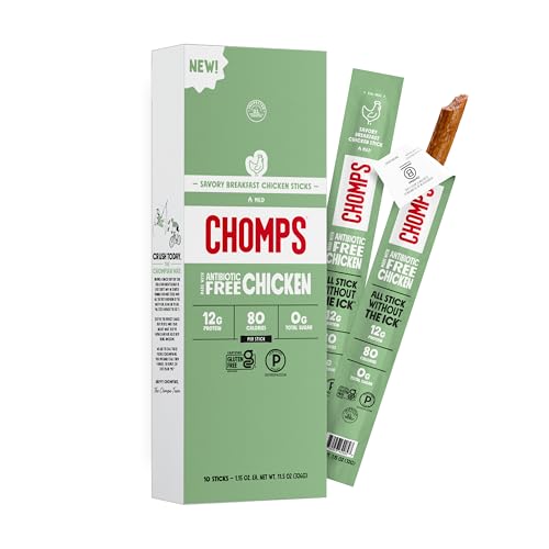 Image of Chomps Savory Breakfast Chicken, Antibiotic Free, 10ct, Protein Snack Stick | Keto, Paleo, Gluten Free Chicken Stick, Zero Sugar Food, Whole30 approved, Low Carb Snack, On-The-Go Nutrition, 12g Protein