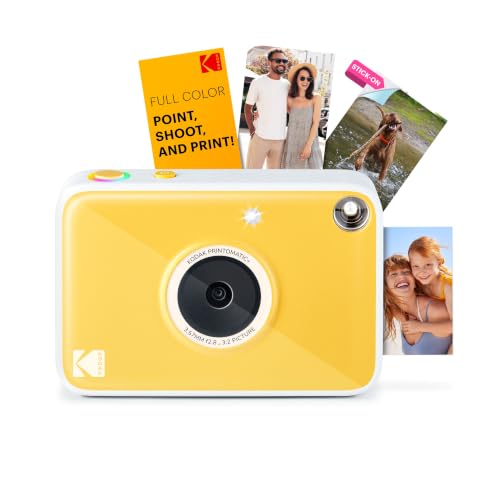 Image of Kodak Printomatic+ Instant Print Digital Camera (Yellow) 10MP Portable Camera with Interactive RGB LED Status Indicator, Prints Full-Color Photos on Zink 2x3 inch Sticky-Backed Photo Paper - Easy & Fun