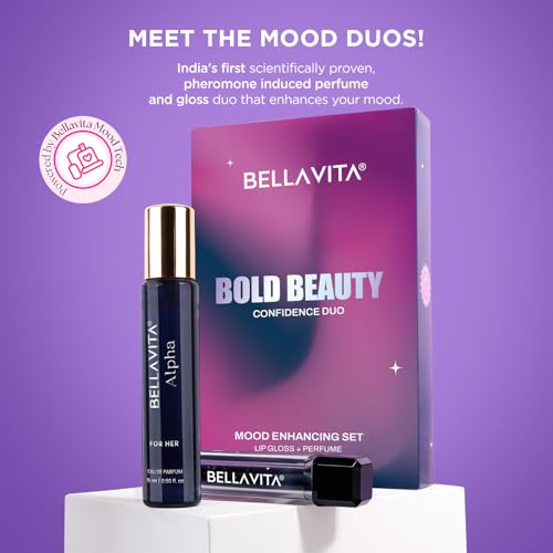 Image of BELLAVITA Mood Enhancing Bold Beauty Lip Gloss and Perfume Combo pack | Gift set | Mood Duos Perfume 15ml & Mood Matching pH Adapting Lip Gloss 4ml | Hydrating and Glossy Finish