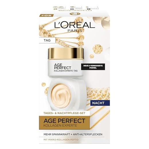 L'Oréal Paris Straffendes Gesichtspflegeset für reife Haut mit Anti-Aging Tagespflege und Nachtpflege gegen Altersflecken, Mit Kollagen-AS-Fragmenten, Age Perfect Pro-Kollagen Experte, 2 x 50 ml