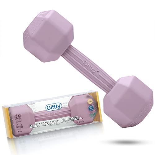Image of Giftty Baby Dumbbell - Silicone Infant Rattle Teething Toy Teether Toddler Sensory Toy Durable Safe Exercises Workout Weight - Great Gift for Girls and Boys (1pcs 4.8oz - Pink)