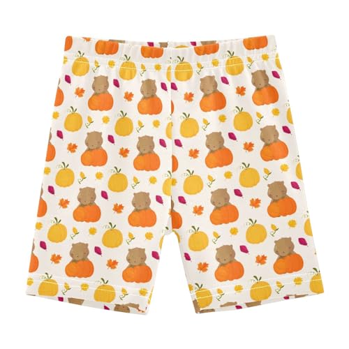 Pumpkin Fall Maple Leaves Beige Girls Bike Shorts Toddler Athletic Dance Under Skirts Dance Shorts for Girls,4T