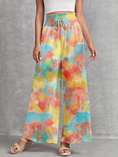 Image of Leriya Fashion Womens Mid Rise Tie-Dye Loose Fit Flared Wide Leg Palazzo Pants | Relaxed Pants | Bottom