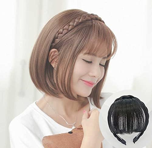 Jowxsx 100% Black Human Hair Extensions Medium Black Clip on Fringe Bangs with nice net Natural Flat neat Bangs with Temples for women One Piece Hairpiece - Image 4