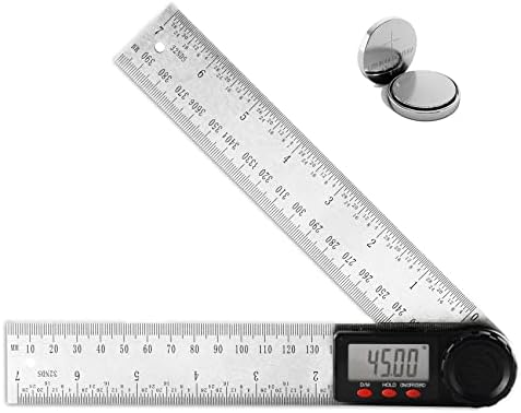 Digital Angle Finder Protractor,2 in 1 Auzof Angle Finder Ruler,7Inch / 200mm Stainless Steel Angle Measuring Tool with LCD Display for Woodworking/Carpenter(2 Batteries Included)