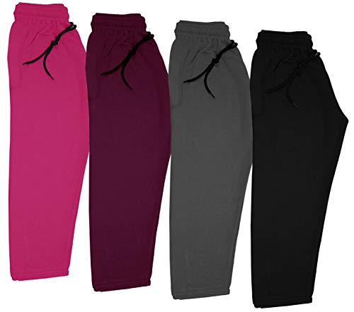 Image of IndiWeaves Kids- Unisex Girls and Boys Fleece Warm Lowers Track Pants for Winters (36121222324-iw-y-p4-26 Black, Drak Gray, Purple, Magenta 4-5 Years) Pack of 4