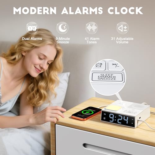White Noise Sound Machine with Dual Alarm Clock - Soft Night Light 41 Non Looping Sounds USB Port Charger 3 Timers Memory Function 31 Adjustable Volume Sleep Sound Machine for Adult & Home Bedroom — view 3