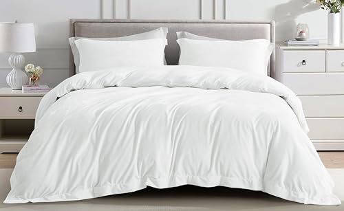 Chezmoi Collection Piers 3-Piece Distressed Velvet Duvet Cover Set - Luxuriously Soft Polyester Bedding with Button Closure and 8 Corner Ties, Cream White, Queen Size
