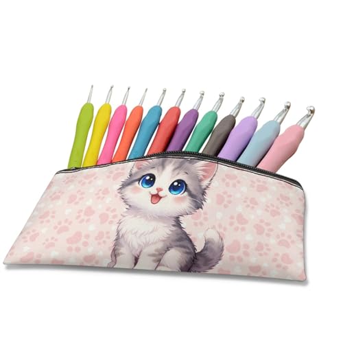 Image of Cat Pencil Case Pink Paw Print Pencil Box for Preschool Toddlers Girls Roomy Pen Holder for Stationery Storage Ideal for School Classroom
