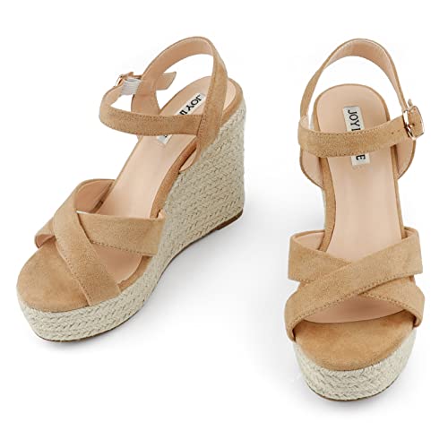 JOY IN LOVE Womens Espadrilles Wedge Sandals Platform Heels Ankle Strap Open Toe Buckle Sandals2