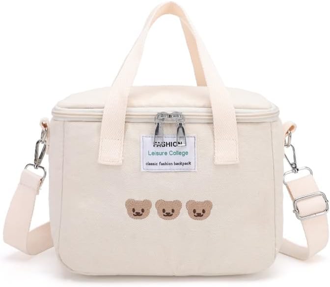 Miniatura 1 de Lonchera con aislamiento y diseño de oso Kawaii para mujer, lonchera kawaii, bolsa de almuerzo estética, bolsa cruzada linda para bolsa de almuerzo