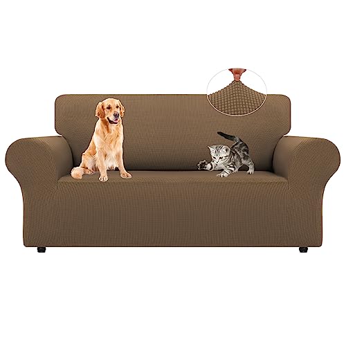 LURKA Stretch Loveseat Sofa Slipcovers 1 Piece Couch Covers for Sofa Furniture Protector Full Sofa Covers with Elastic Bottom for Kids and Dog (Camel, Medium)