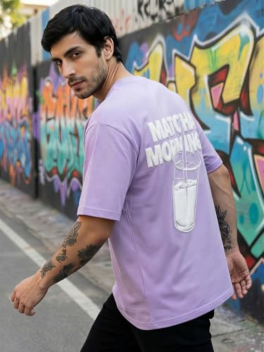 Image of TOXA Men's Pure Cotton Oversized Fit Tshirt | Oversized Baggy Fit Tee with Drop Shoulder | Cool and Stylish Graphic Printed Design Half Sleeve T-Shirt (Available Sizes: S to 2XL)