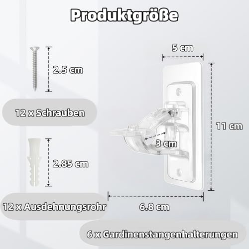 6er-Pack Gardinenstangenhalterungen ohne Bohren,Verstellbare Selbstklebende Gardinenstangenhalter,nagelfreie Gardinenstangenhaken für Badezimmer,Schlafzimmer,Küche,Wohnzimmer,curtain rod hooks