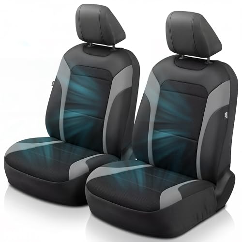 GIANT PANDA Air Cool Mesh Car Seat Cover Custom Fit Subaru Outback Forester Crosstrek Legacy Impreza,Breathable Cooling Seat Protector with Leather Back Pannel(Black+Gray)