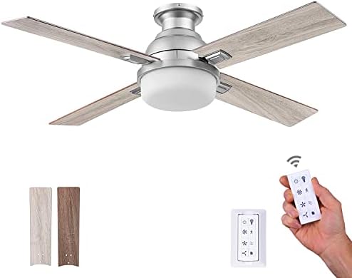 Prominence Home Kyrra, 52 Inch Contemporary Indoor Semi Flush Mount LED Ceiling Fan with Light, Remote Control, Dual Finish Blades, Reversible Motor - 51681-01 (Pewter)
