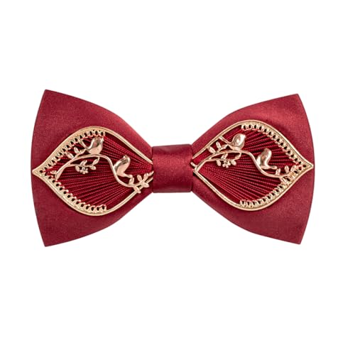 Yongchuantie Bow Ties for Men Self-tie Gold Bird Pattern Bowtie for Wedding Party Business Prom Daily Wear Handmade (Wine Red)