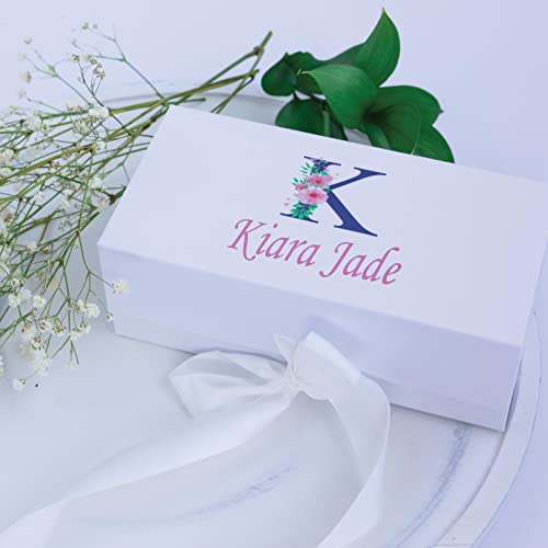 Personalized Gift Box with Floral Initial and Name | Personalized Wrapping | Keepsake Box | Mother's Day Boxes | Great for Weddings, Bridesmaids and Baby Showers