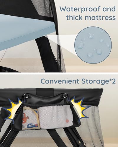 Image of Lilian&Gema 2-in-1 Travel Crib, Portable & Foldable Crib with Backpack, Lightweight Baby Travel Playpen with Thick Mattress for Babies & Toddlers, Baby Travel Essential