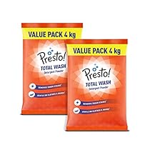 Amazon Brand – Presto! Total Wash Detergent Powder, Twin (4 Kg + 4Kg) Pack