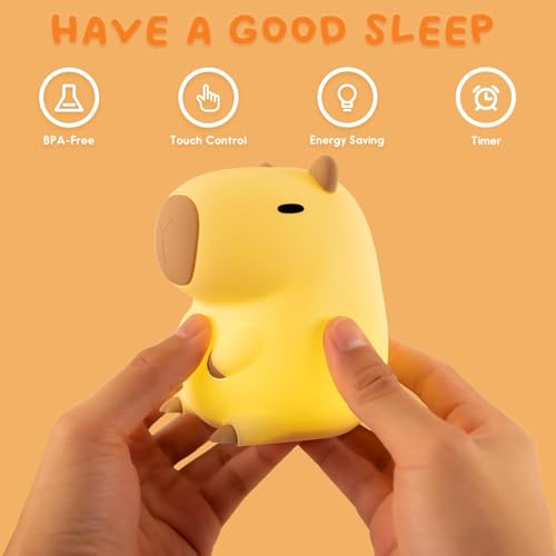 UNEEDE Capybara Night Light White Elephant Gifts - Rechargeable Silicone Touch Lamp, 2-Level Dimmable, 20-Min Timer, Safe Nursery Decor for Kids & Valentines Day Gifts — view 6