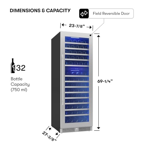 Image of Zephyr Presrv 24 Inch Wine Fridge Full Size Dual Zone - Wine Cooler Cellars Large Cabinet Wine Refrigerator Home Bar Chiller Freestanding with French Glass Door - 138 Bottles 750 ml
