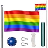 tectake Fahnenmast aus Aluminium, Teleskop Fahnenstange Set mit Flagge...