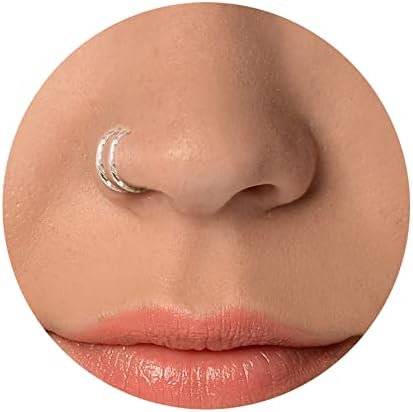 Silver Spiral Nose Ring Hoop - Handmade Sterling Silver Double Spiral Nose Piercing - Thin Hypoallergenic 20 Gauge Wire 7mm Nose Piercing Jewelry