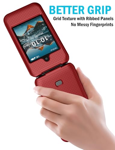 Nakedcellphone Case for Consumer Cellular Iris Easy Flip Phone/Boost Mobile Summit Flip 4G, Slim Hard Shell Protector Cover [Anti-Fingerprint, Grid Texture] for SL006D (2024) - Bold Red - Thumbnail 3